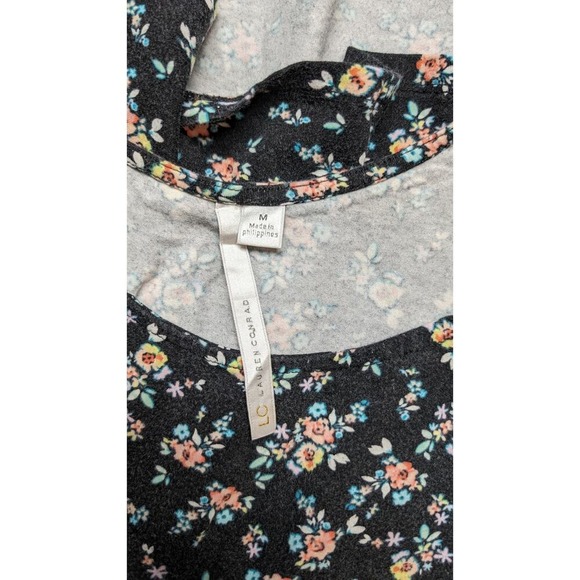 Lauren Conrad Floral Print Skater Dress Black Fit & Flare Short Sleeve Medium - Picture 4 of 5